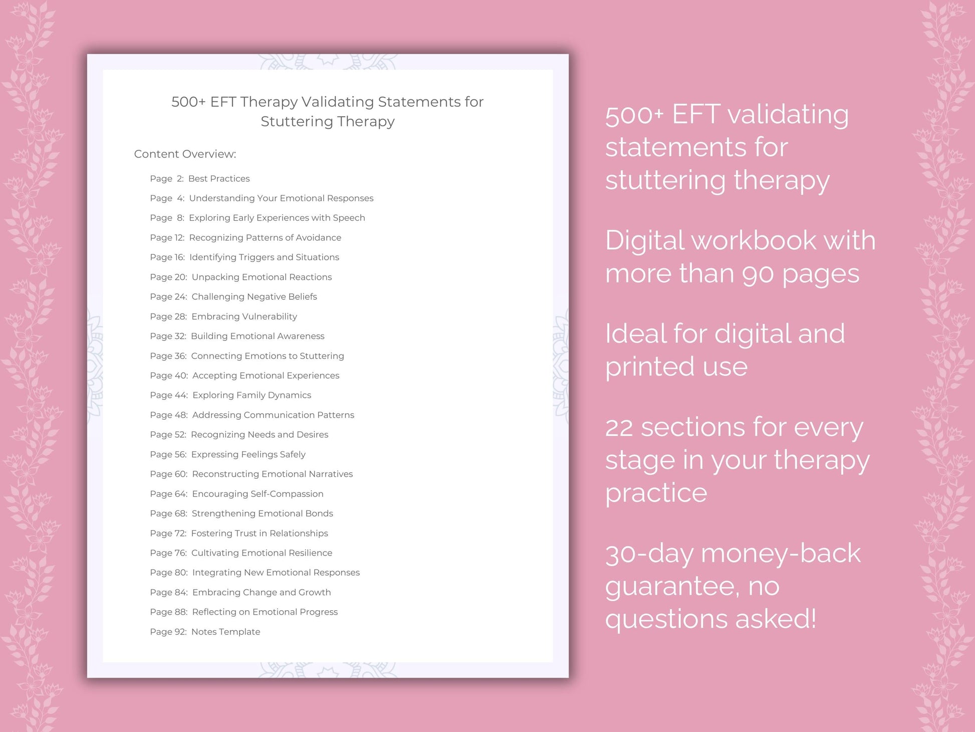 Stuttering Emotionally Focused Therapy (EFT) Therapist Worksheets