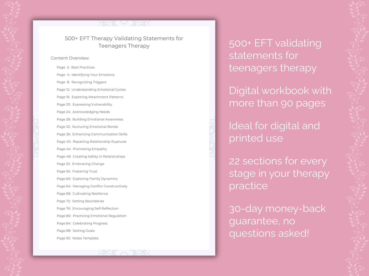 Teenagers Emotionally Focused Therapy (EFT) Therapist Worksheets