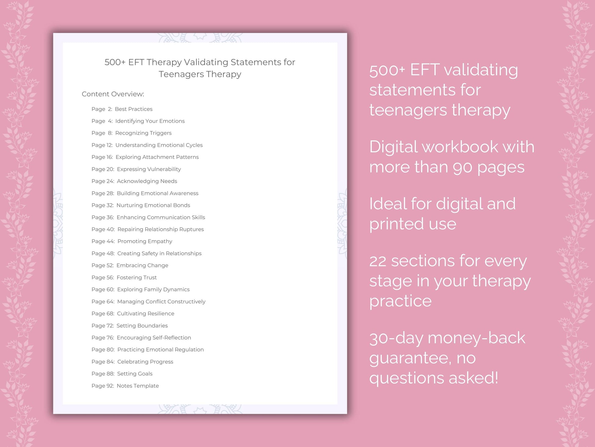 Teenagers Emotionally Focused Therapy (EFT) Therapist Worksheets
