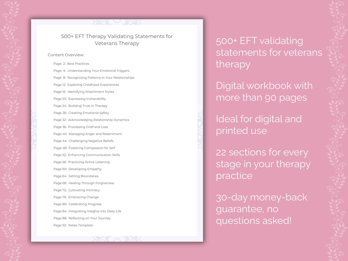 Veterans Emotionally Focused Therapy (EFT) Therapist Worksheets
