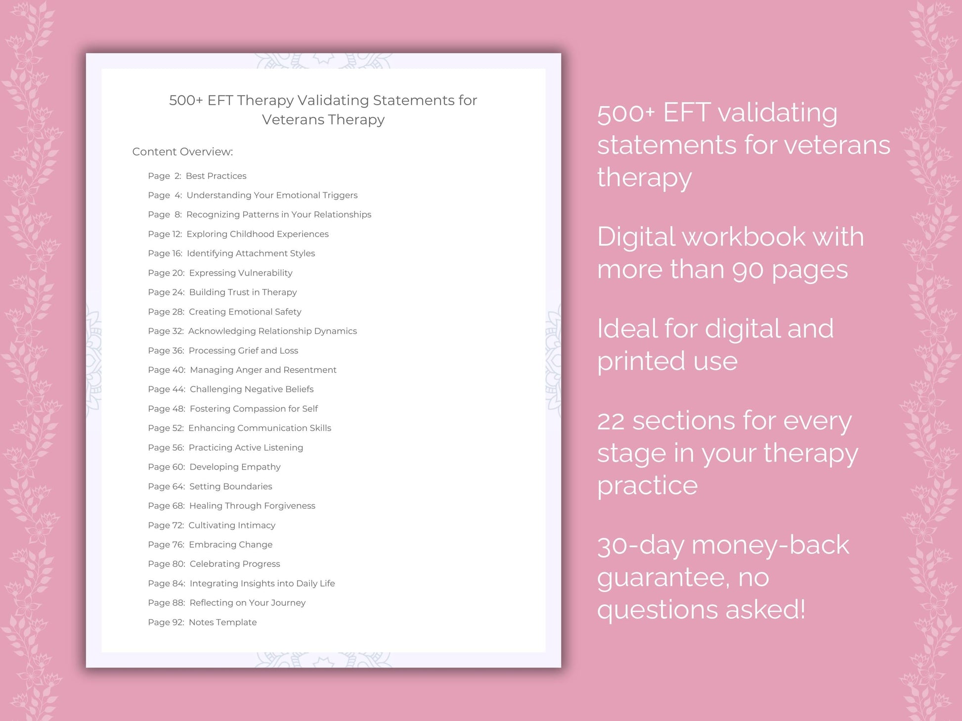Veterans Emotionally Focused Therapy (EFT) Therapist Worksheets