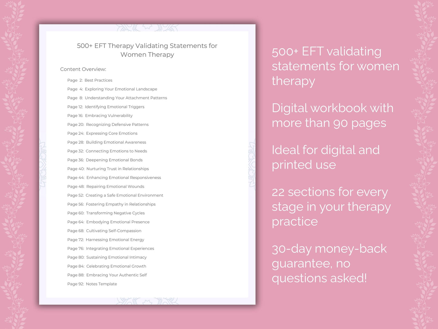 Women Emotionally Focused Therapy (EFT) Therapist Worksheets