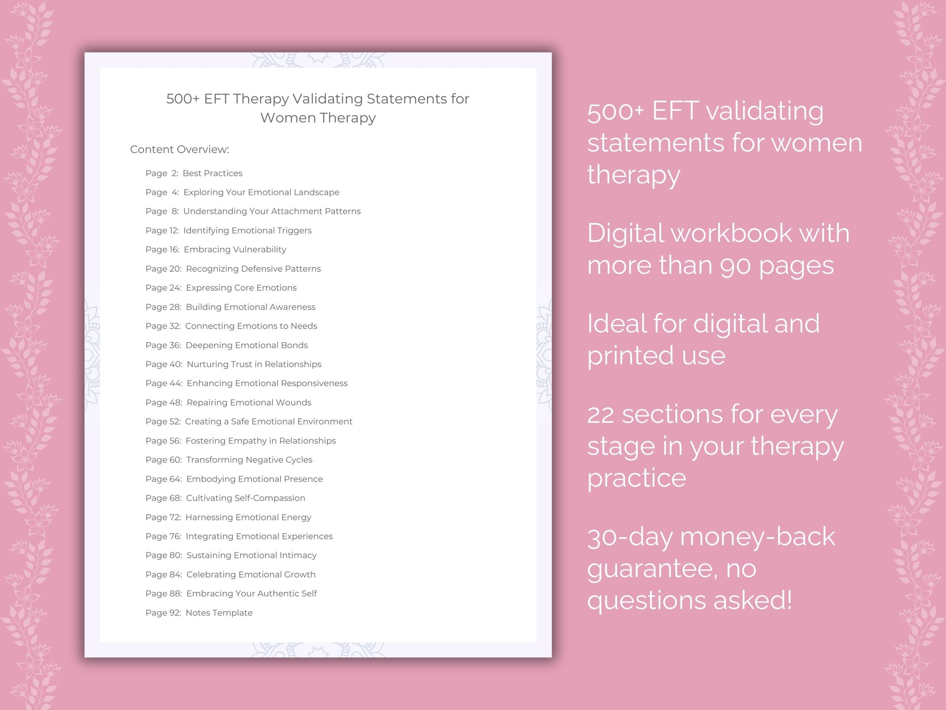 Women Emotionally Focused Therapy (EFT) Therapist Worksheets