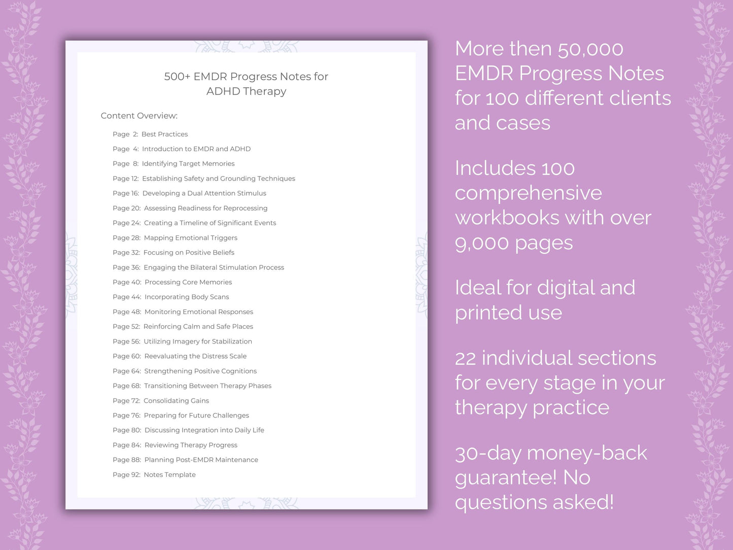 Eye Movement Desensitization and Reprocessing (EMDR) Therapy Progress Notes Counseling Templates