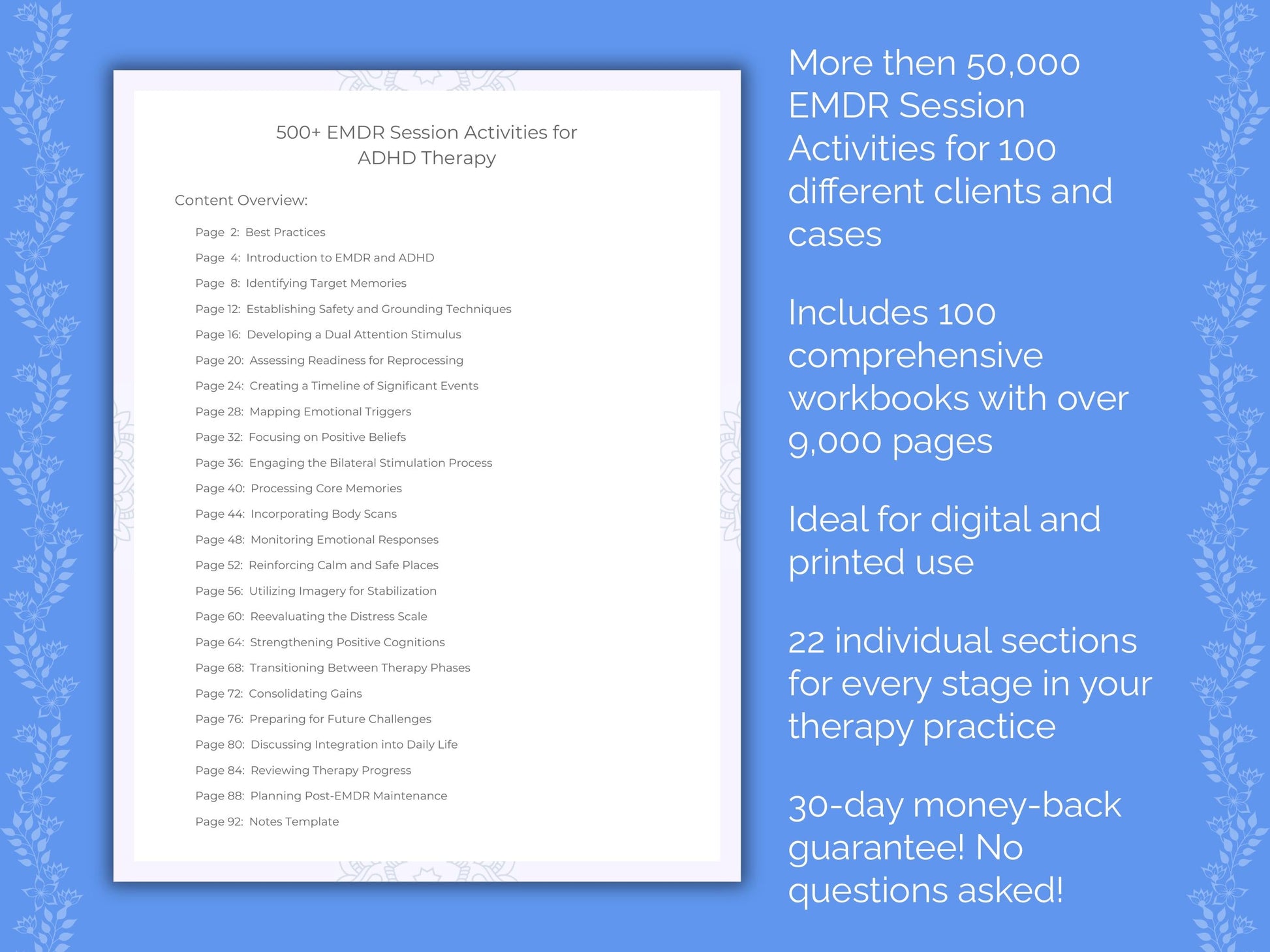 Eye Movement Desensitization and Reprocessing (EMDR) Therapy Session Activities Counseling Templates