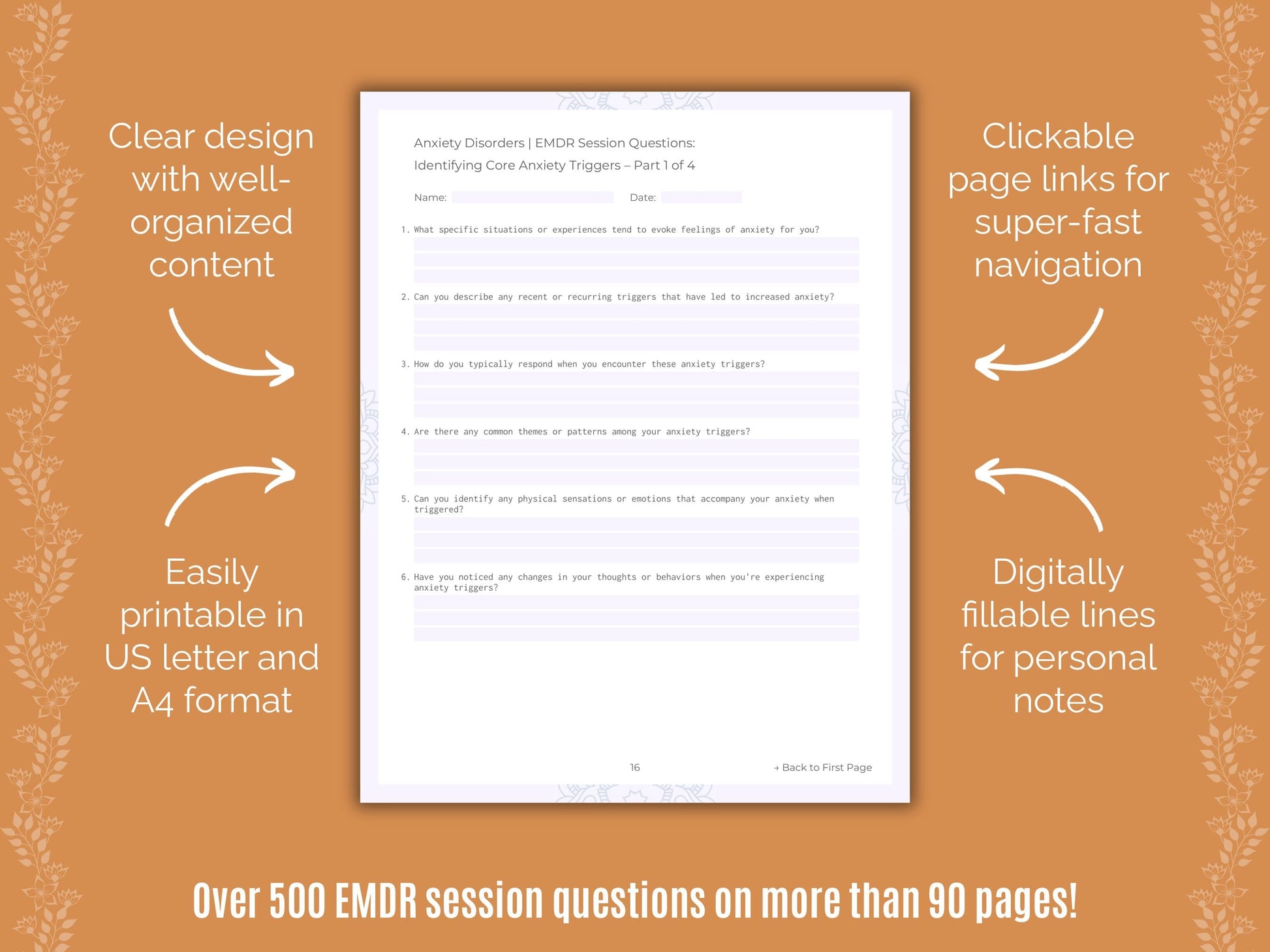 Anxiety Disorders Eye Movement Desensitization and Reprocessing (EMDR) Counseling Templates