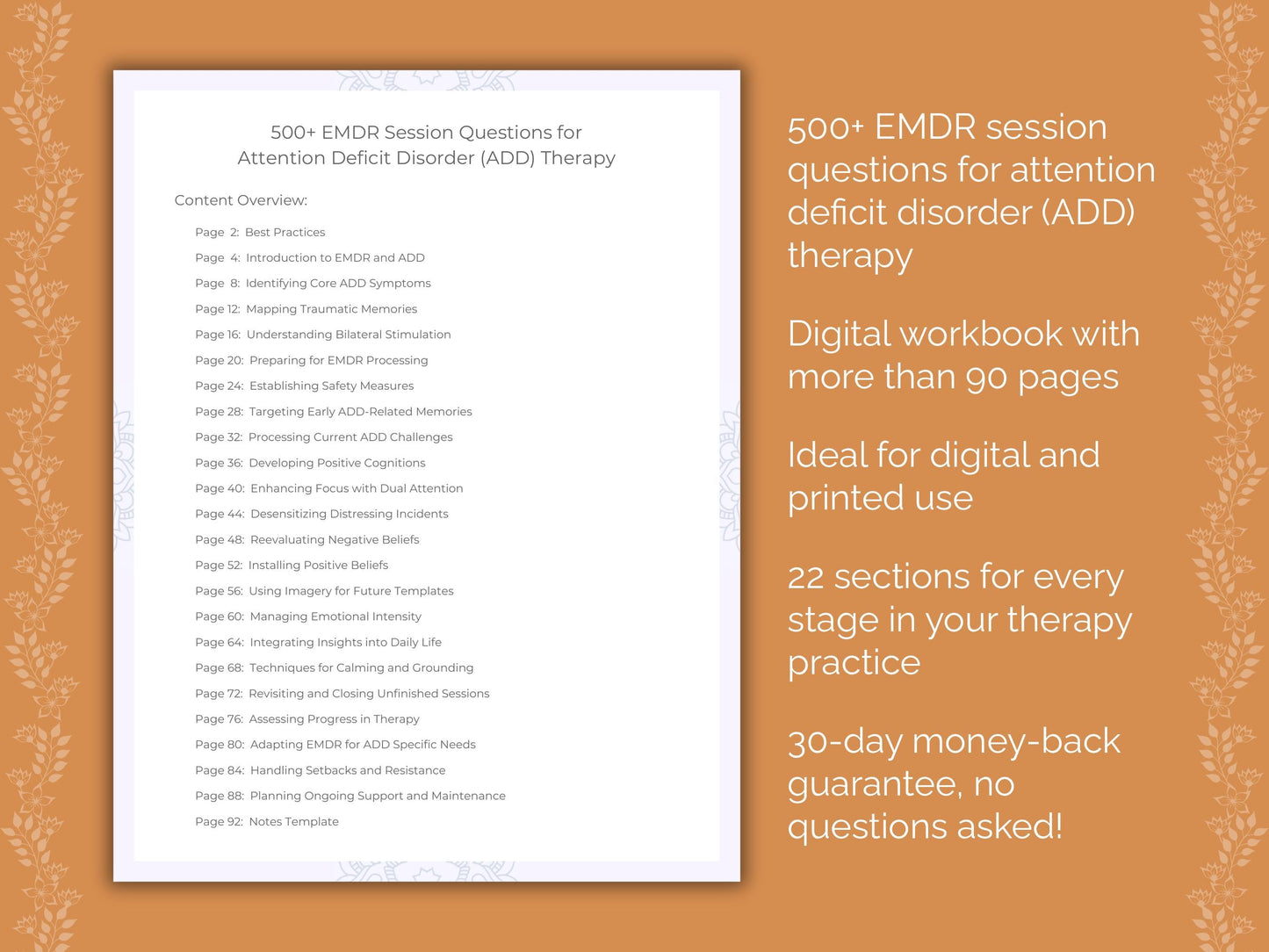 Attention Deficit Disorder (ADD) Eye Movement Desensitization and Reprocessing (EMDR) Therapist Worksheets