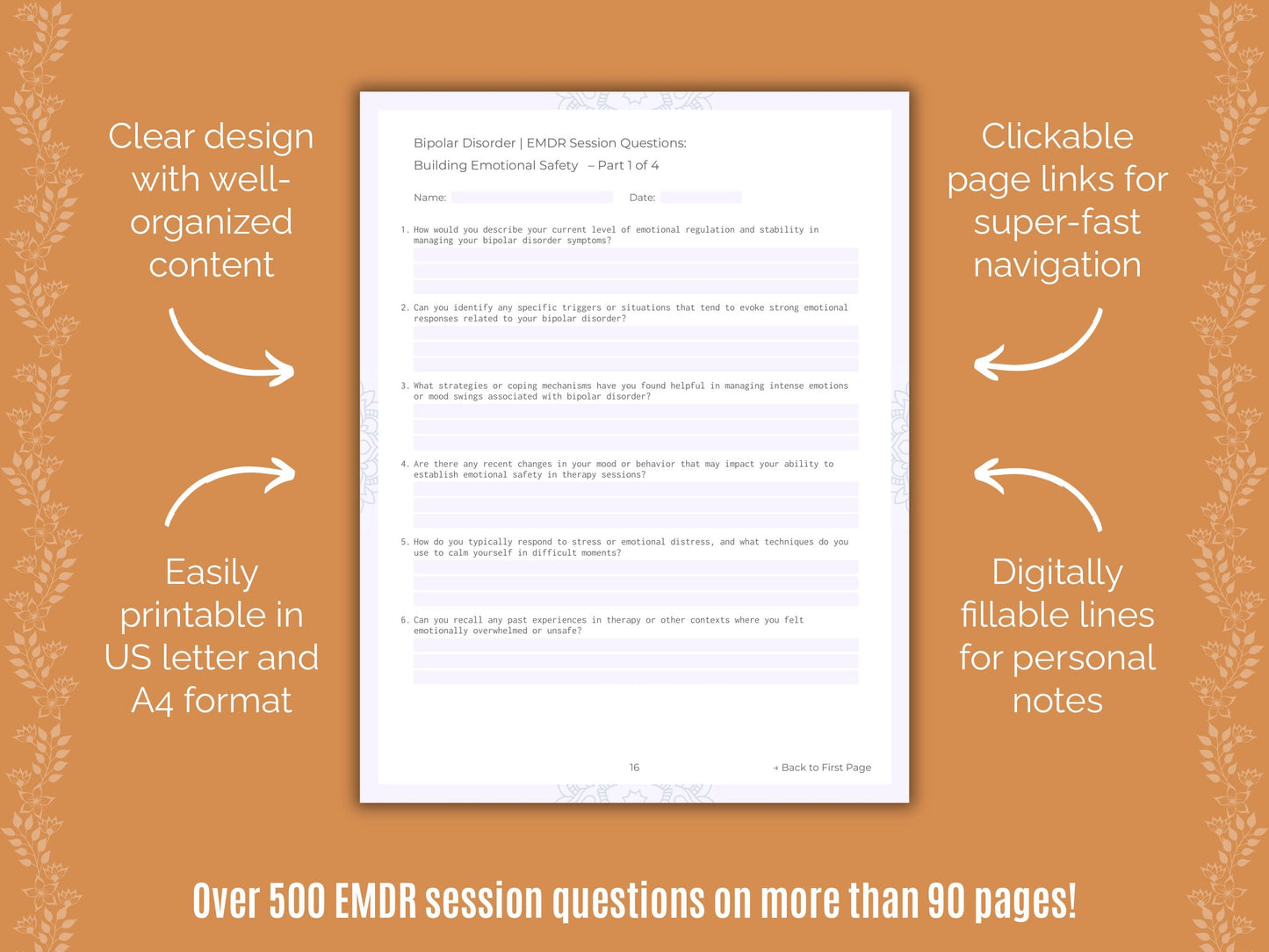 Bipolar Disorder Eye Movement Desensitization and Reprocessing (EMDR) Counseling Templates