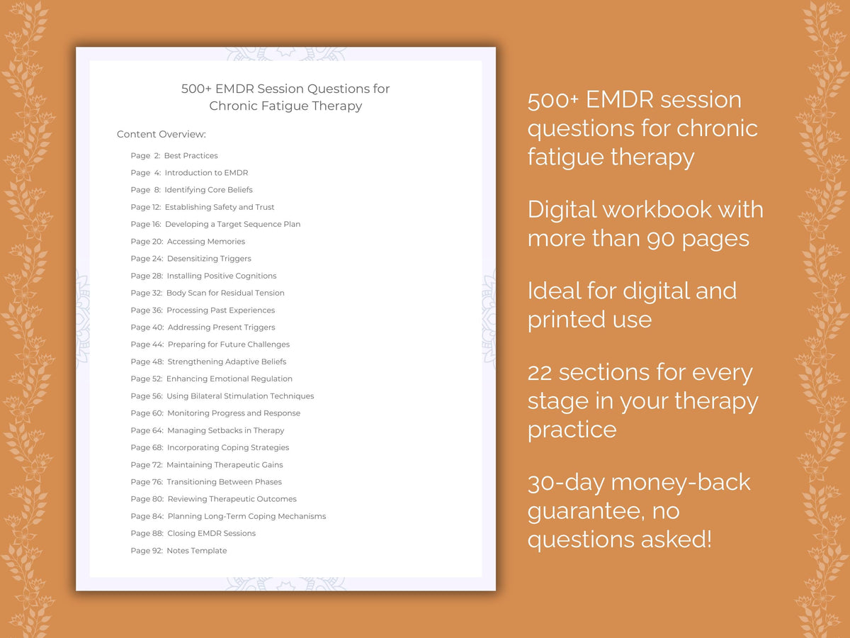 Chronic Fatigue Eye Movement Desensitization and Reprocessing (EMDR) Therapist Worksheets