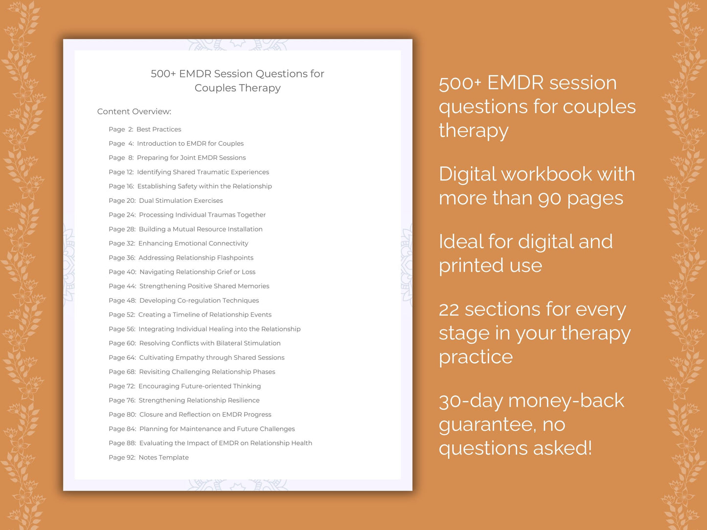 Couples Eye Movement Desensitization and Reprocessing (EMDR) Therapist Worksheets