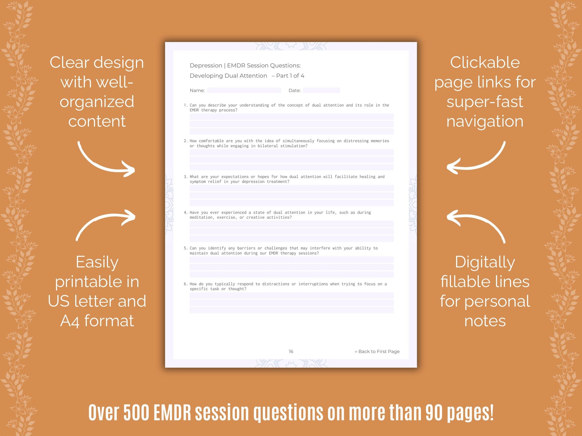 Depression Eye Movement Desensitization and Reprocessing (EMDR) Counseling Templates