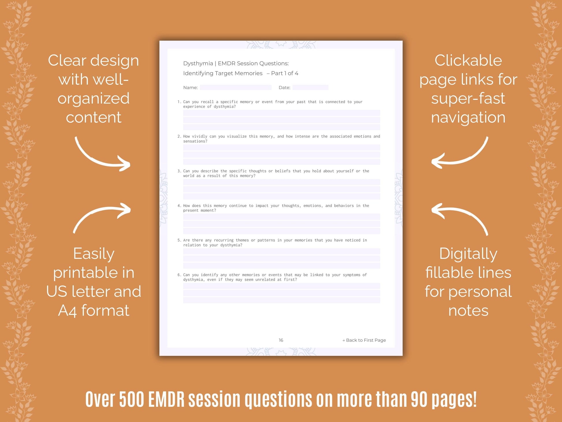 Dysthymia Eye Movement Desensitization and Reprocessing (EMDR) Counseling Templates