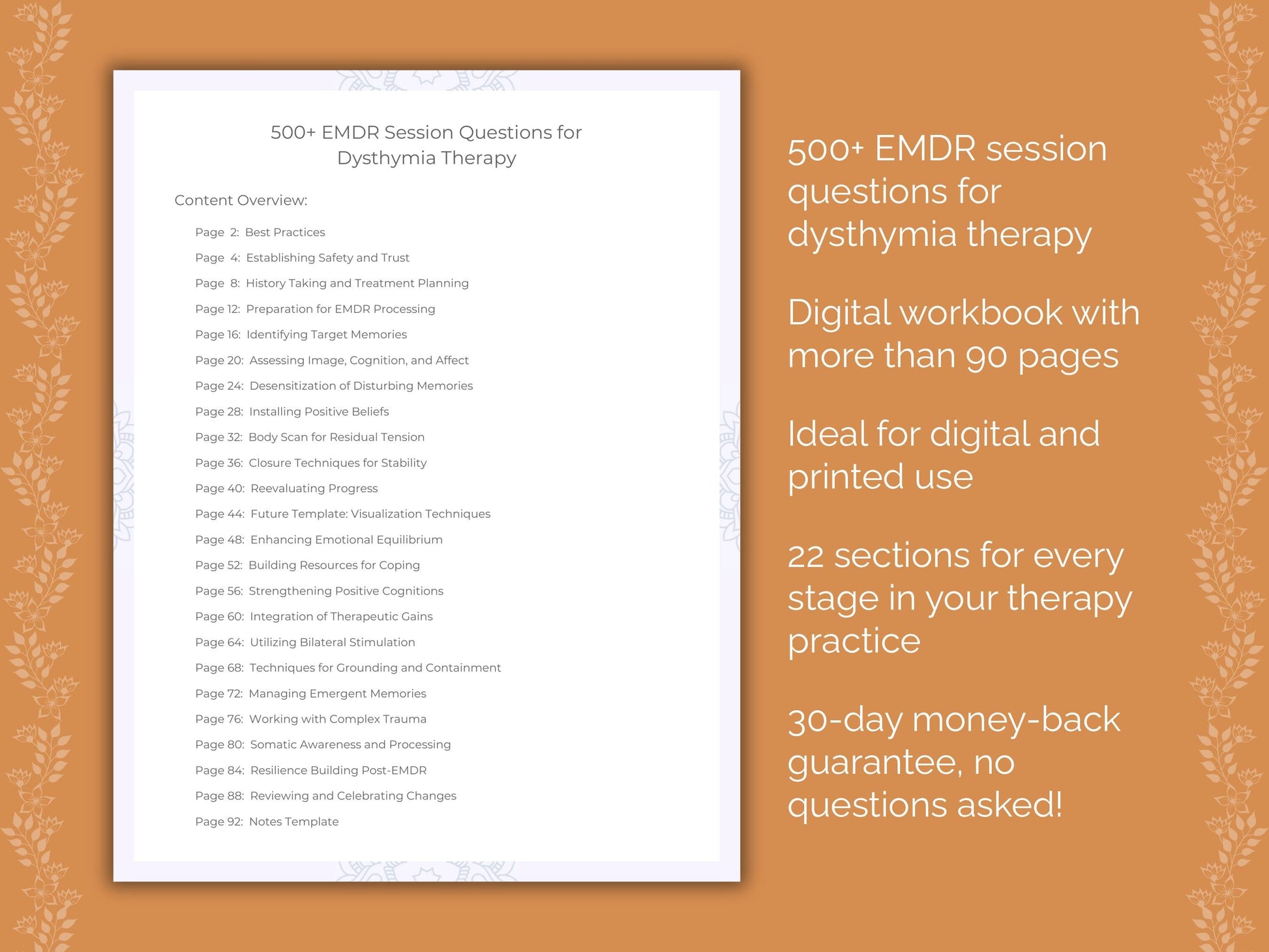 Dysthymia Eye Movement Desensitization and Reprocessing (EMDR) Therapist Worksheets