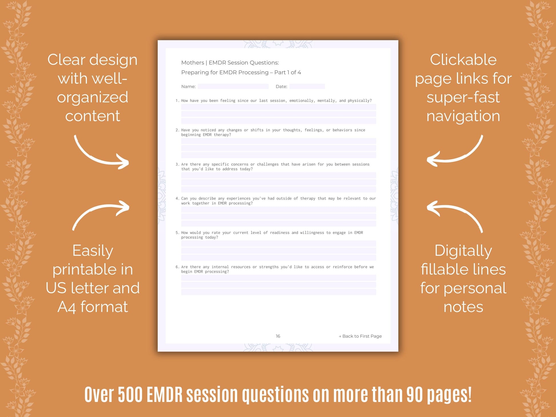 Mothers Eye Movement Desensitization and Reprocessing (EMDR) Counseling Templates