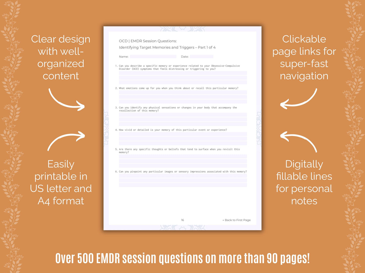 Obsessive-Compulsive Disorder (OCD) Eye Movement Desensitization and Reprocessing (EMDR) Counseling Templates