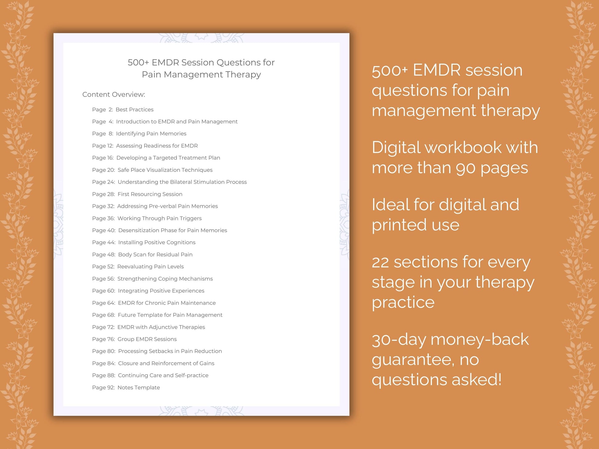 Pain Management Eye Movement Desensitization and Reprocessing (EMDR) Therapist Worksheets