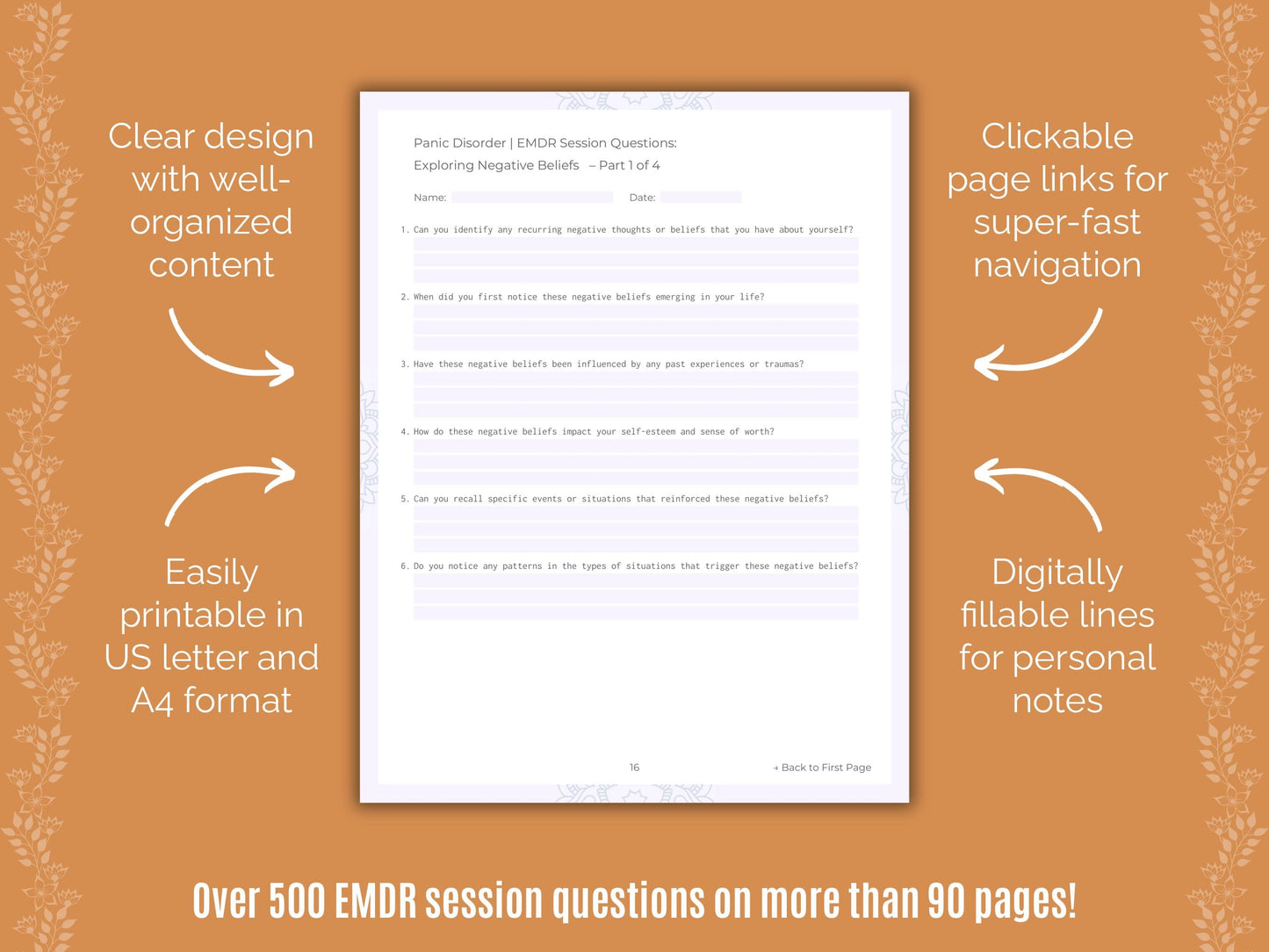 Panic Disorder Eye Movement Desensitization and Reprocessing (EMDR) Counseling Templates