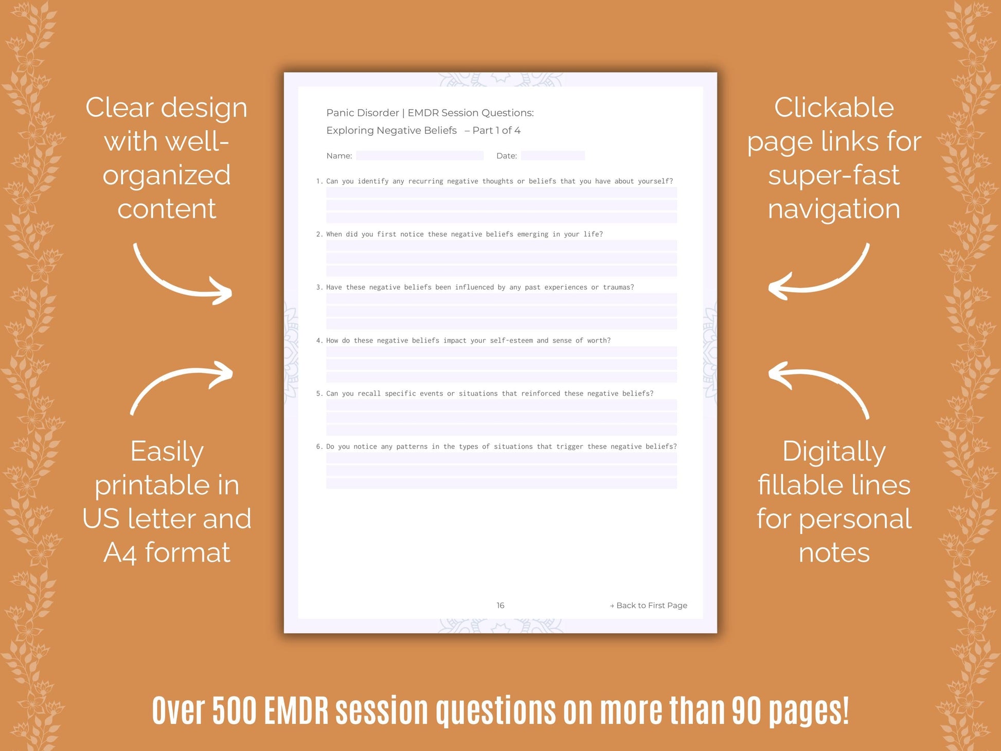 Panic Disorder Eye Movement Desensitization and Reprocessing (EMDR) Counseling Templates