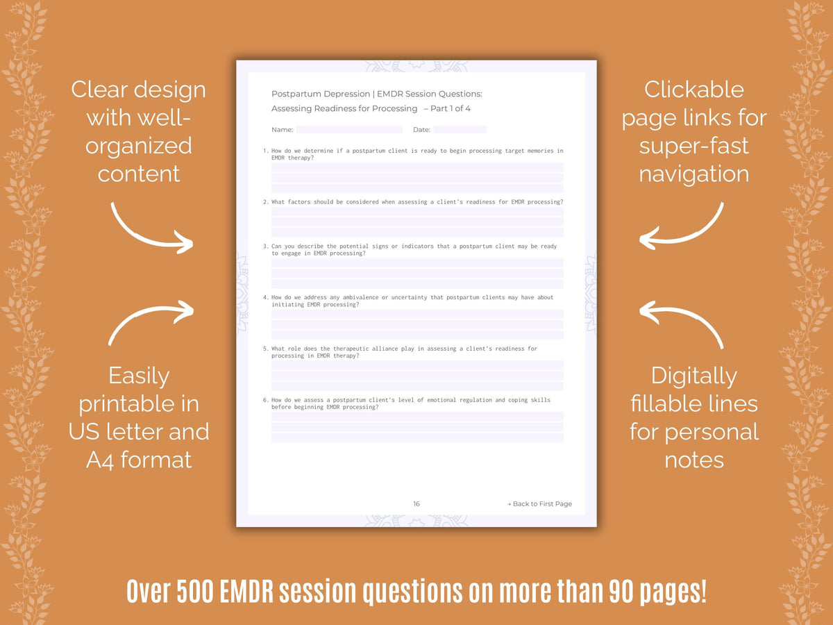 Postpartum Depression Eye Movement Desensitization and Reprocessing (EMDR) Counseling Templates