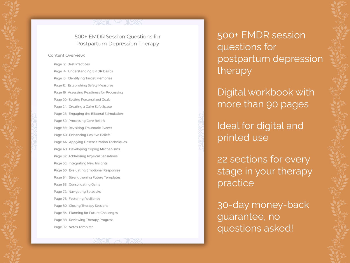 Postpartum Depression Eye Movement Desensitization and Reprocessing (EMDR) Therapist Worksheets