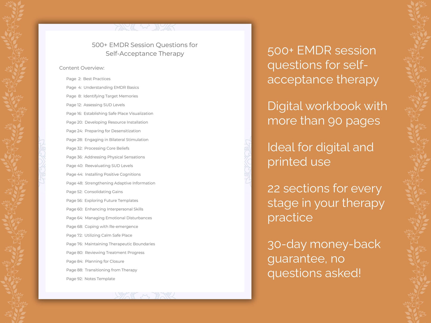 Self-Acceptance Eye Movement Desensitization and Reprocessing (EMDR) Therapist Worksheets