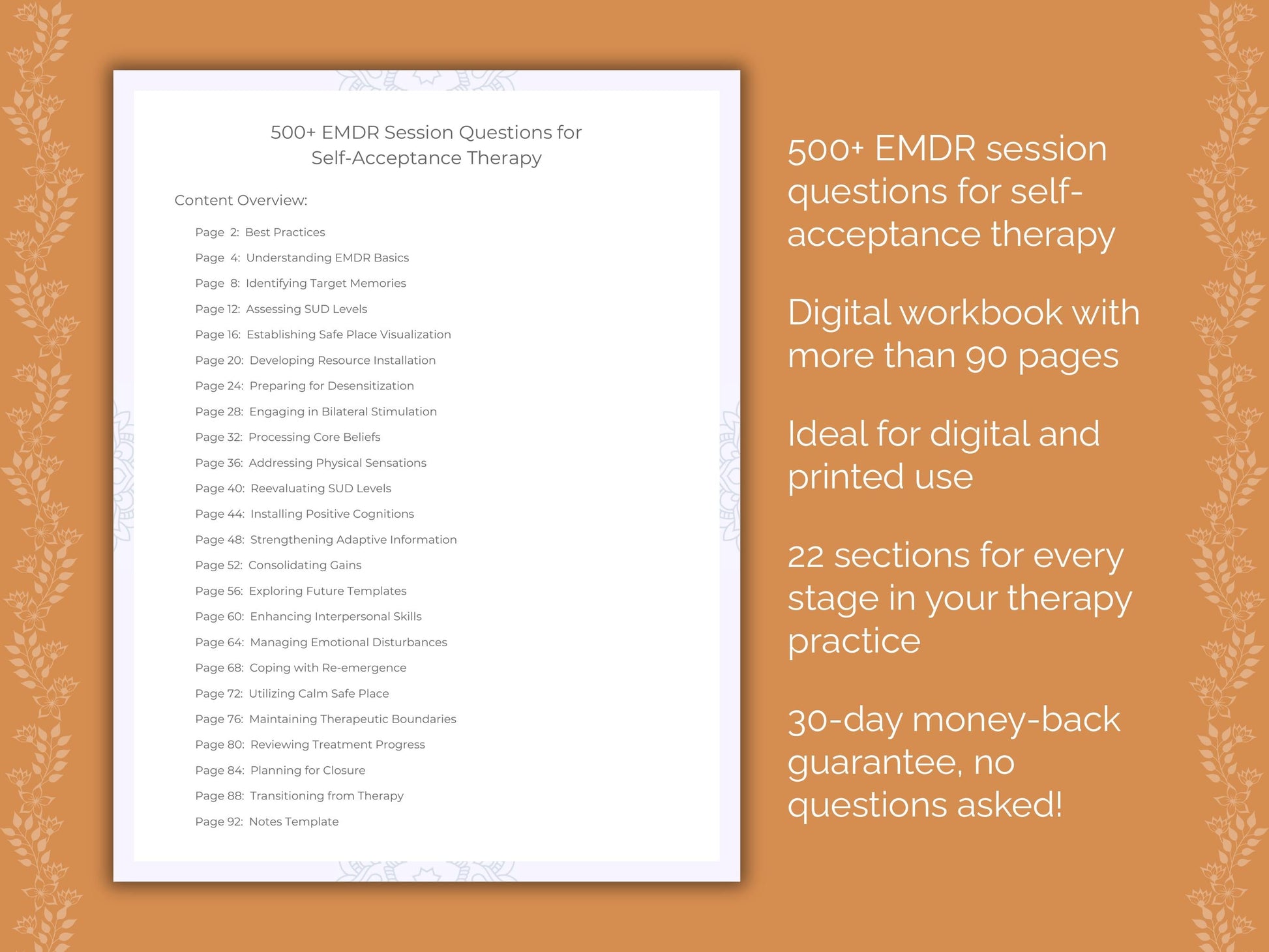 Self-Acceptance Eye Movement Desensitization and Reprocessing (EMDR) Therapist Worksheets