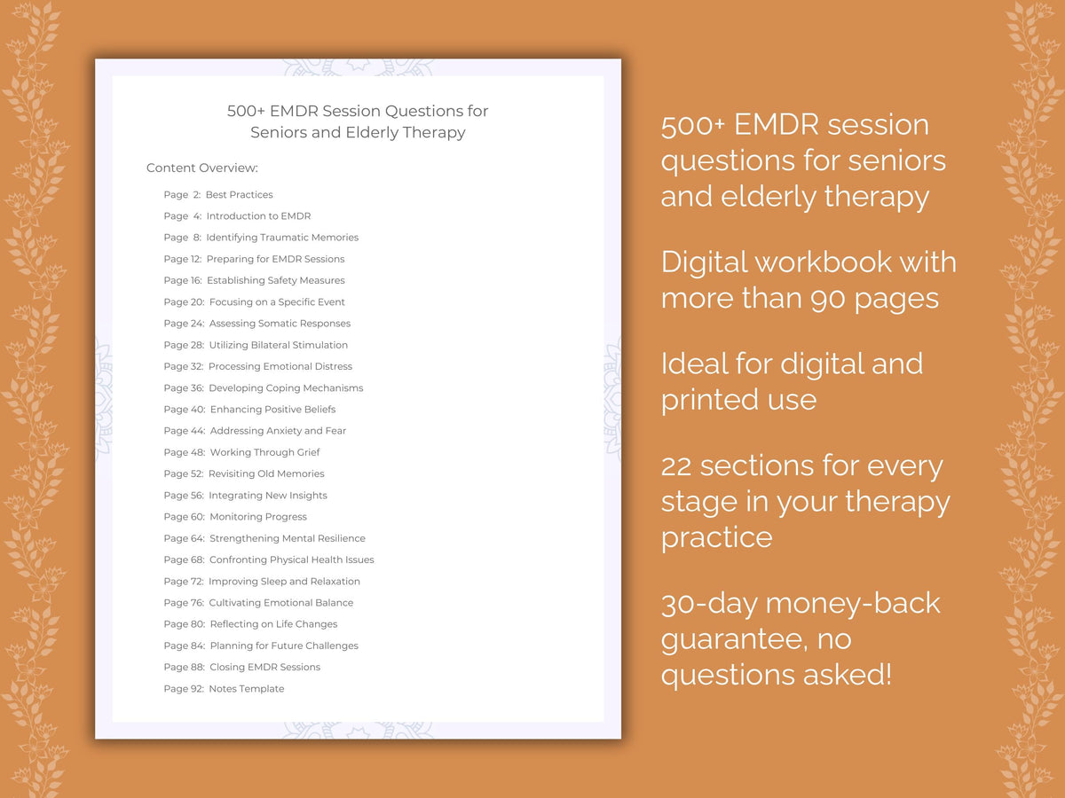 Seniors and Elderly Eye Movement Desensitization and Reprocessing (EMDR) Therapist Worksheets