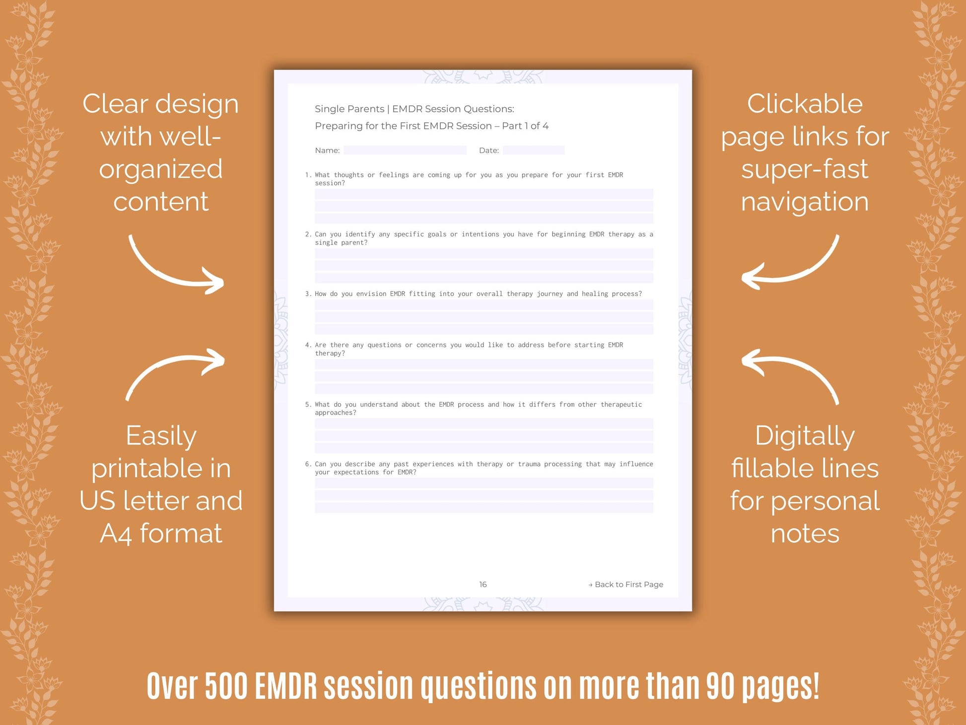 Single Parents Eye Movement Desensitization and Reprocessing (EMDR) Counseling Templates