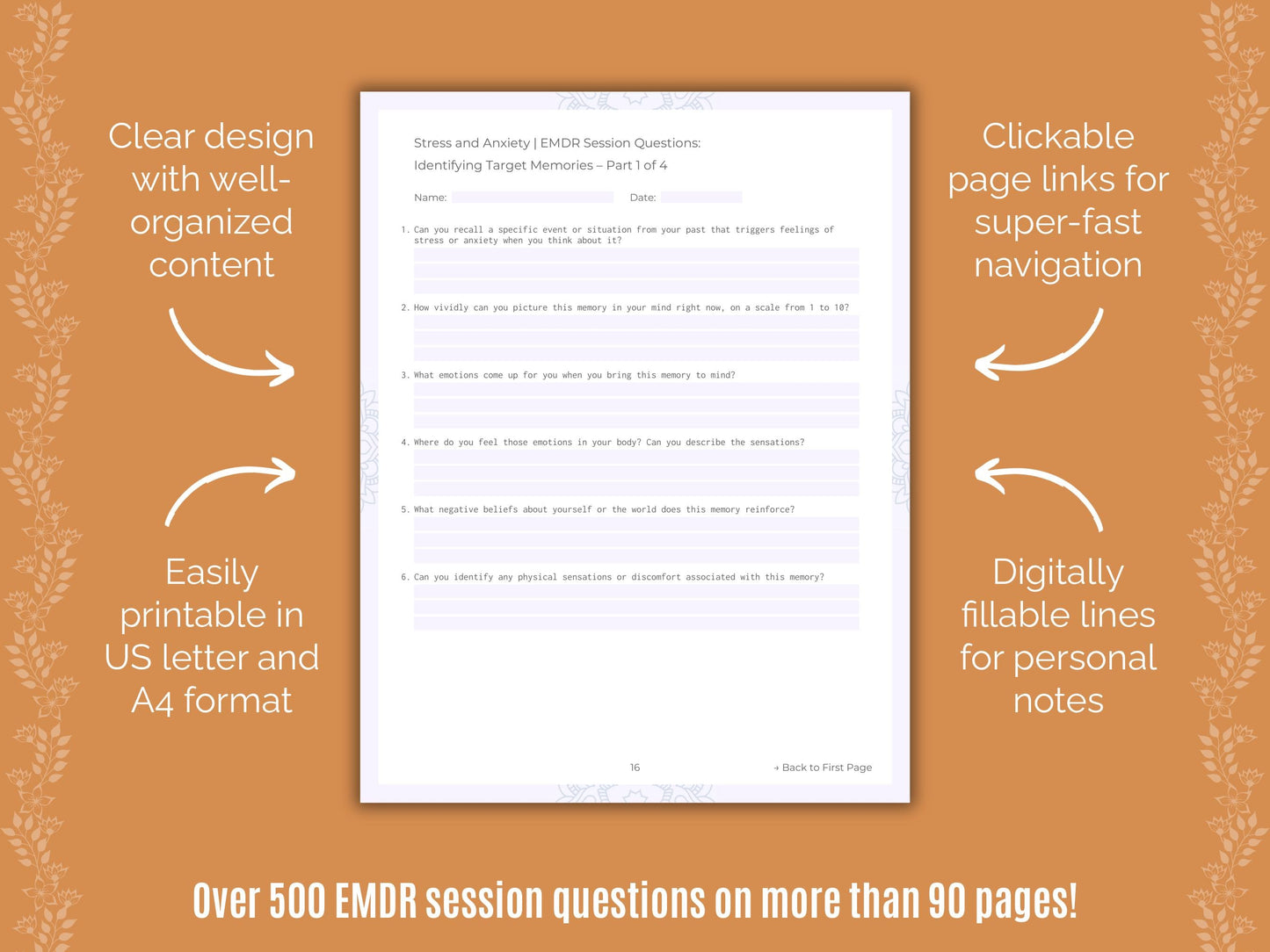 Stress and Anxiety Eye Movement Desensitization and Reprocessing (EMDR) Counseling Templates