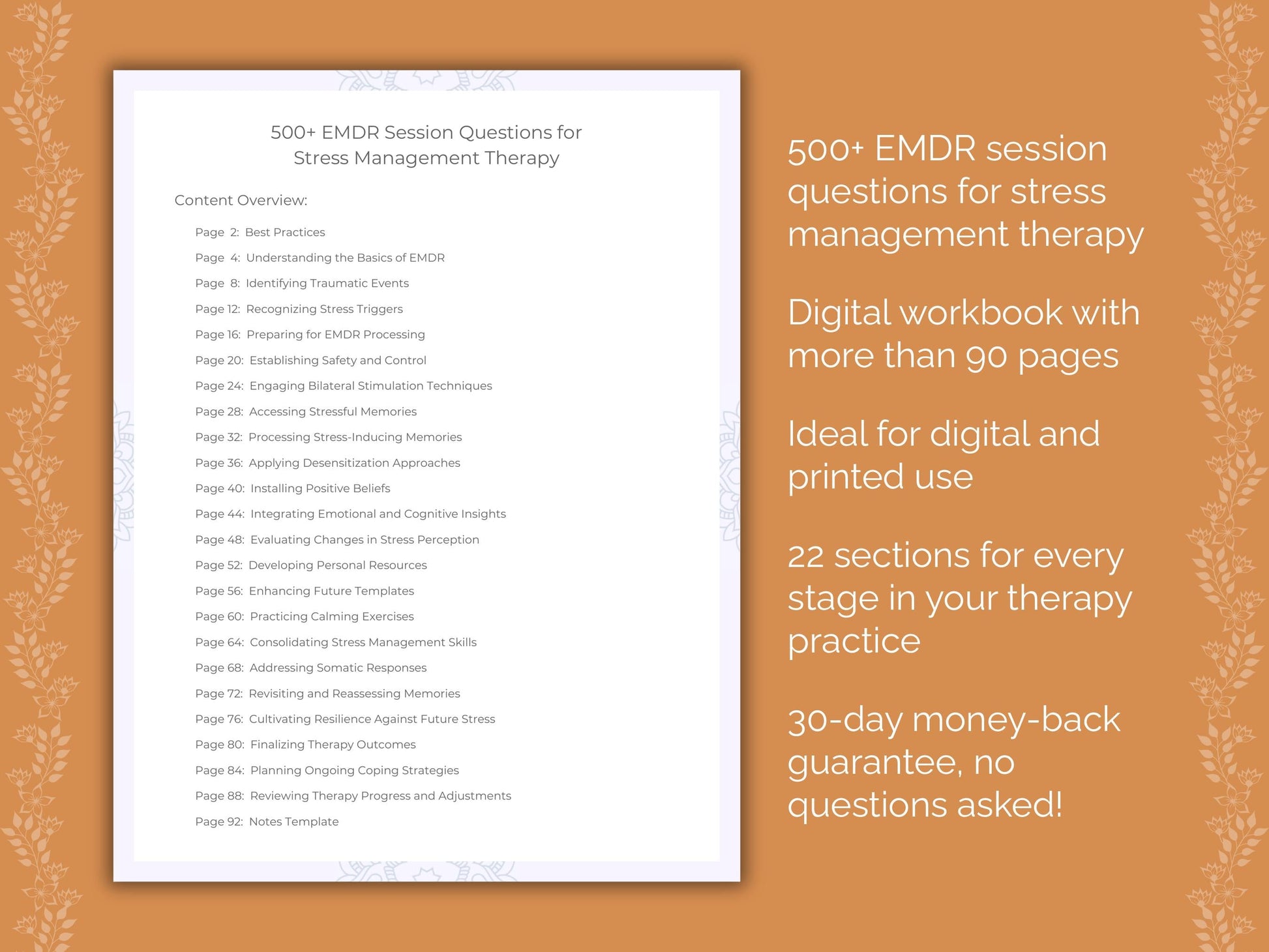 Stress Management Eye Movement Desensitization and Reprocessing (EMDR) Therapist Worksheets