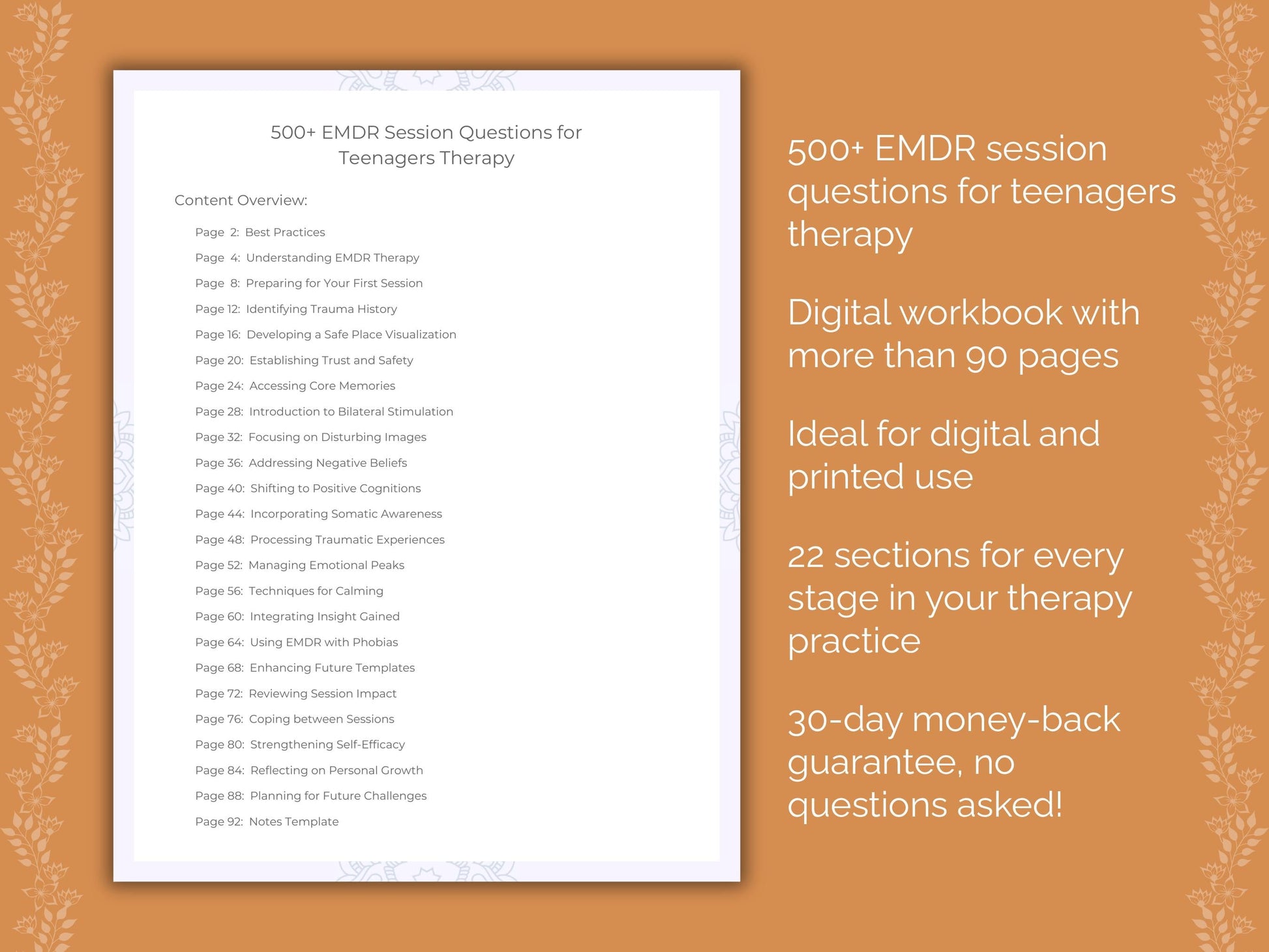 Teenagers Eye Movement Desensitization and Reprocessing (EMDR) Therapist Worksheets