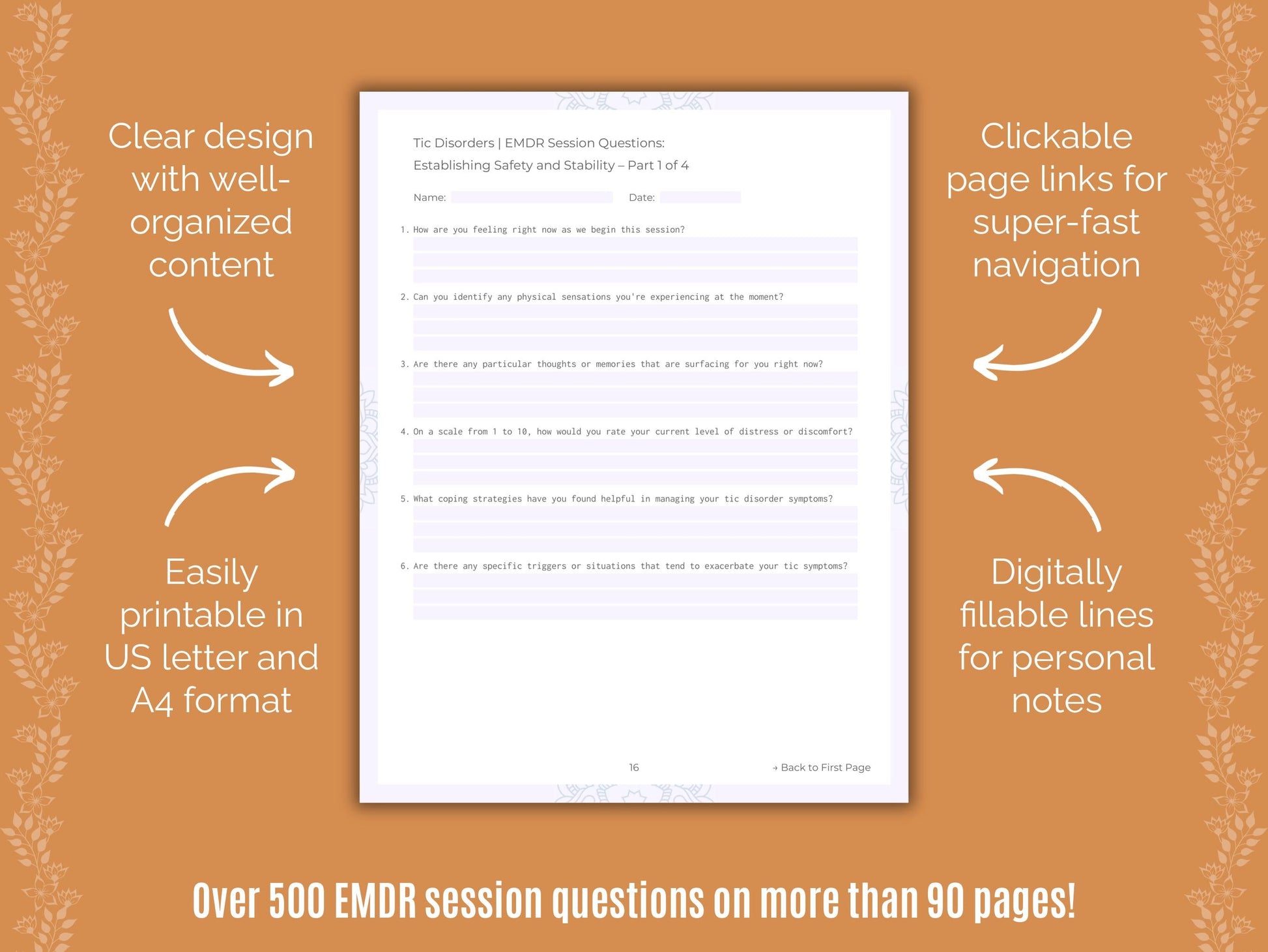 Tic Disorders Eye Movement Desensitization and Reprocessing (EMDR) Counseling Templates