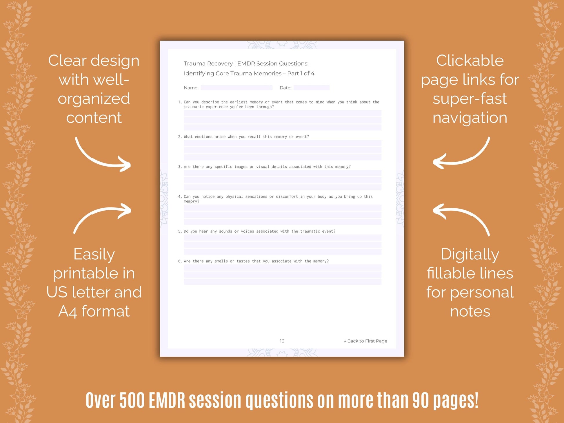 Trauma Recovery Eye Movement Desensitization and Reprocessing (EMDR) Counseling Templates