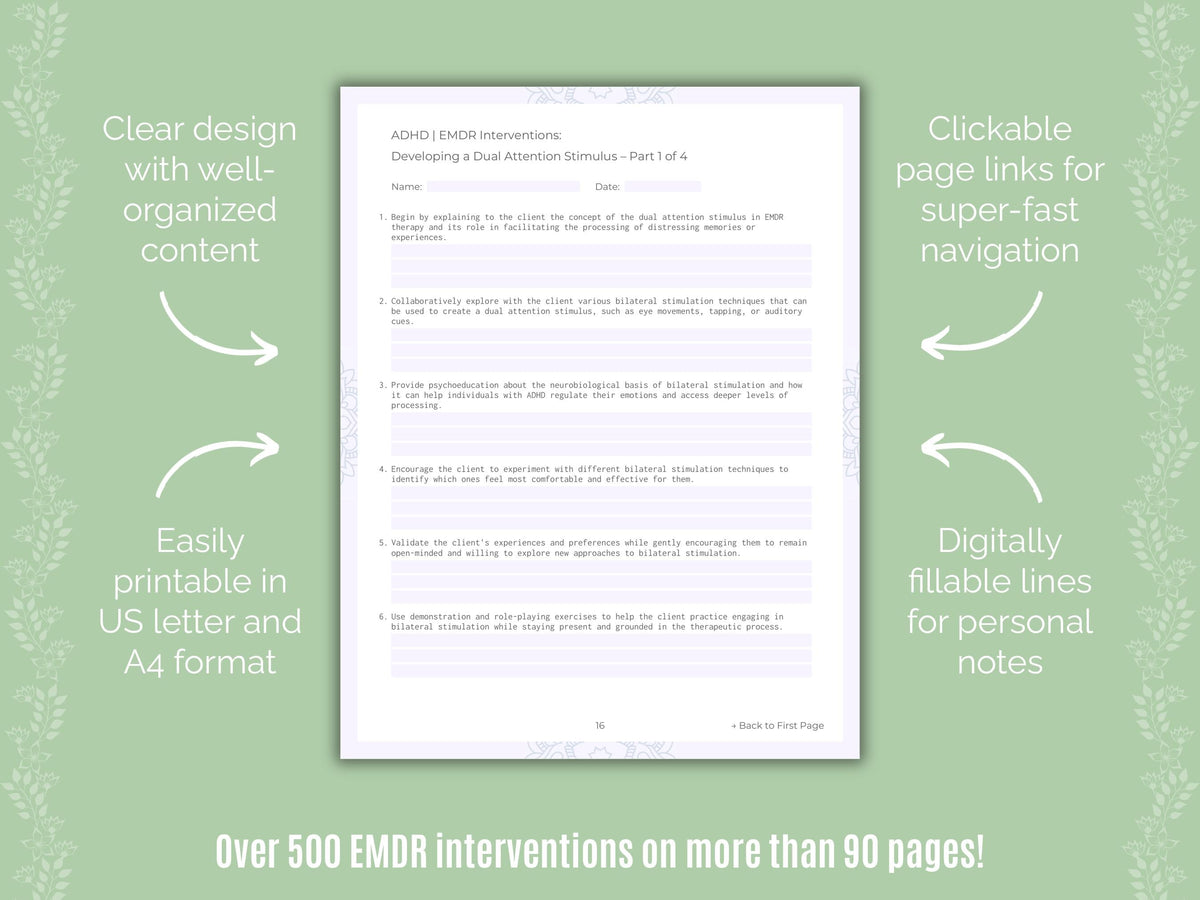 ADHD Eye Movement Desensitization and Reprocessing (EMDR) Counseling Templates