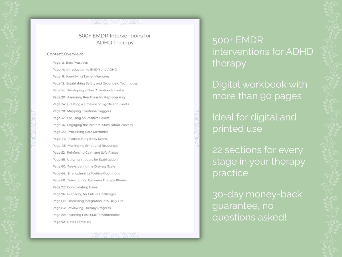 ADHD Eye Movement Desensitization and Reprocessing (EMDR) Therapist Worksheets