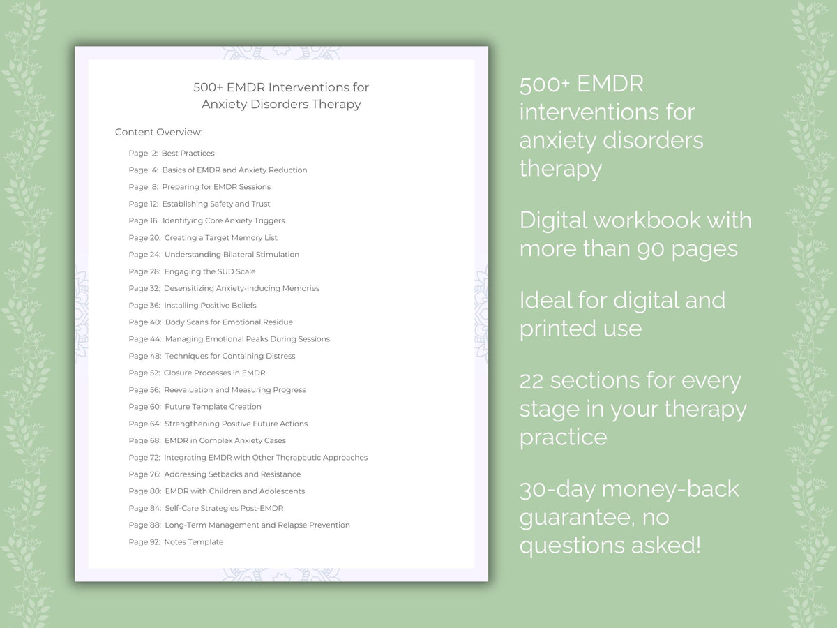 Anxiety Disorders Eye Movement Desensitization and Reprocessing (EMDR) Therapist Worksheets