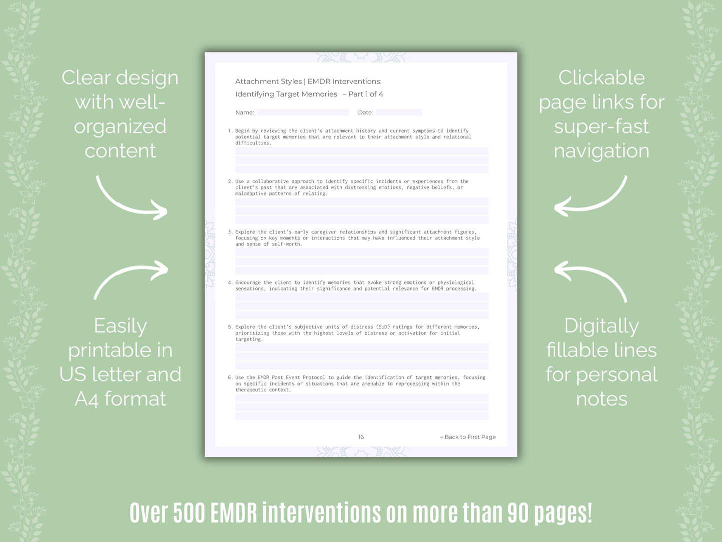Attachment Styles Eye Movement Desensitization and Reprocessing (EMDR) Counseling Templates