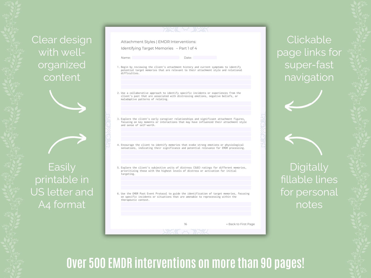 Attachment Styles Eye Movement Desensitization and Reprocessing (EMDR) Counseling Templates