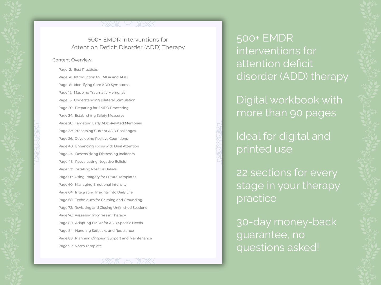 Attention Deficit Disorder (ADD) Eye Movement Desensitization and Reprocessing (EMDR) Therapist Worksheets
