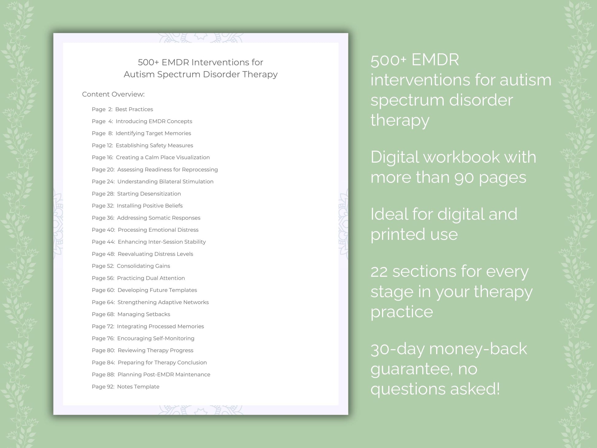 Autism Spectrum Disorder Eye Movement Desensitization and Reprocessing (EMDR) Therapist Worksheets