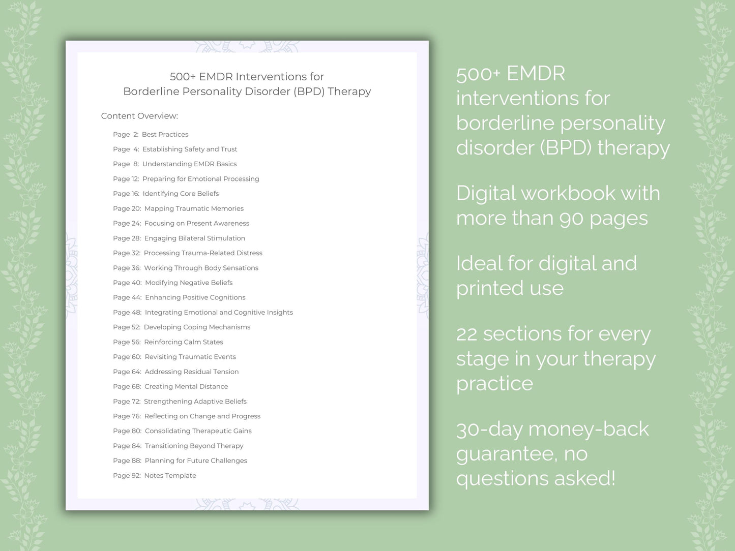 Borderline Personality Disorder (BPD) Eye Movement Desensitization and Reprocessing (EMDR) Therapist Worksheets