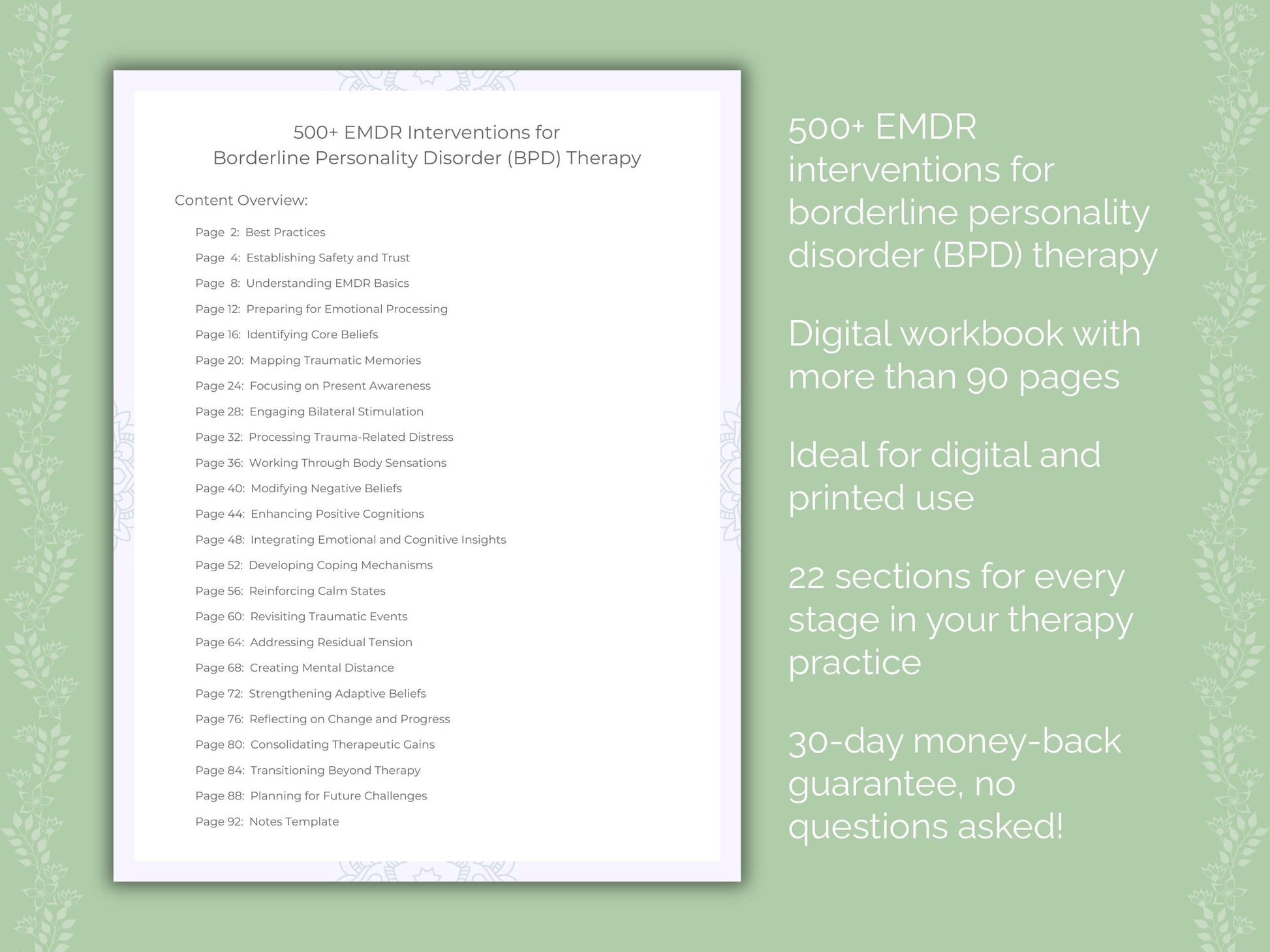 Borderline Personality Disorder (BPD) Eye Movement Desensitization and Reprocessing (EMDR) Therapist Worksheets