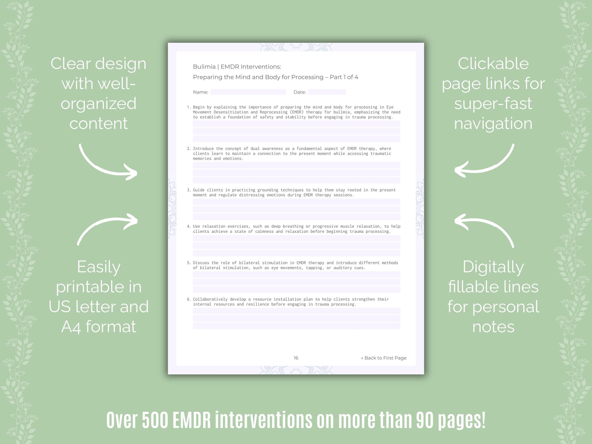 Bulimia Eye Movement Desensitization and Reprocessing (EMDR) Counseling Templates