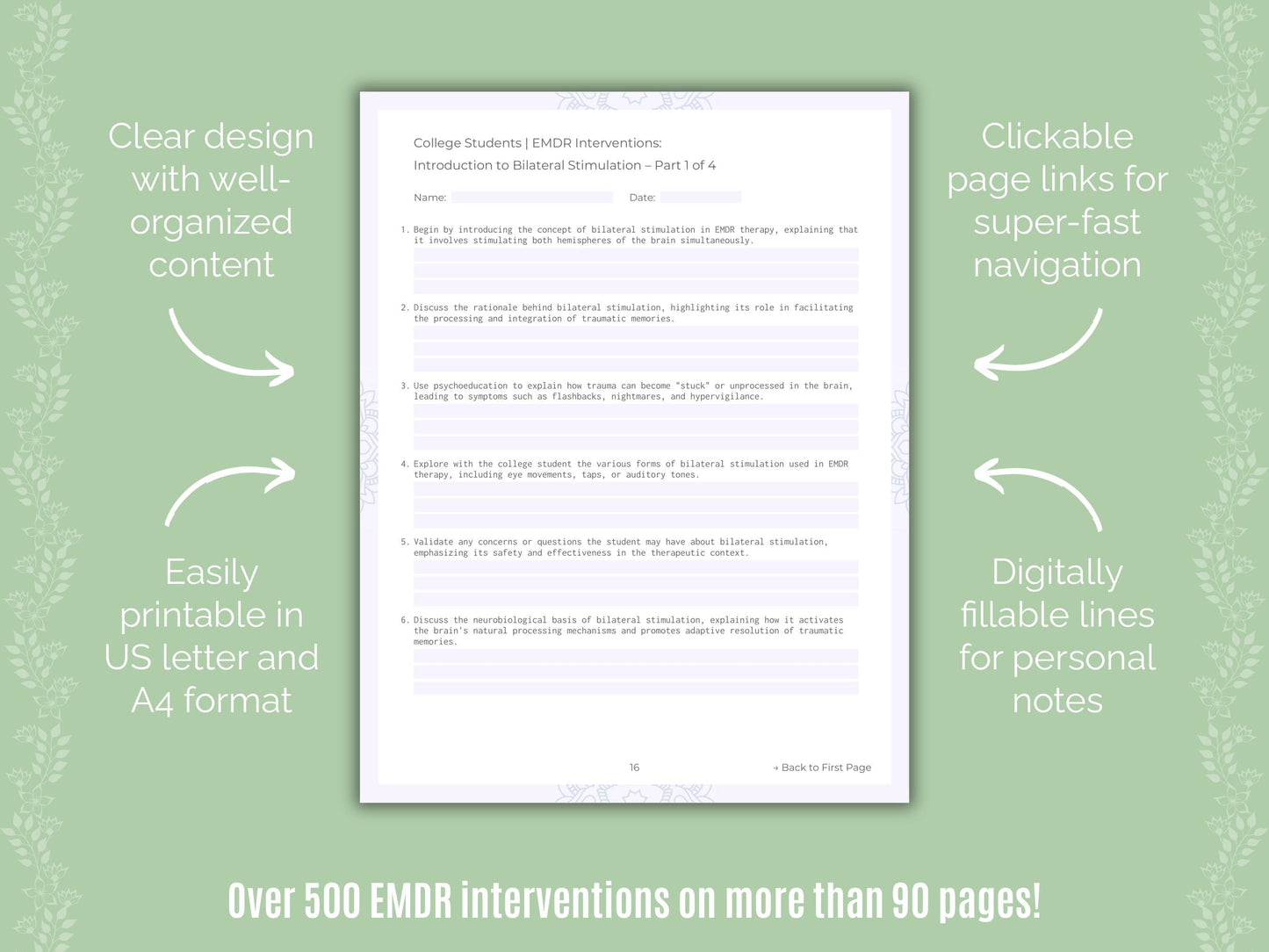 College Students Eye Movement Desensitization and Reprocessing (EMDR) Counseling Templates