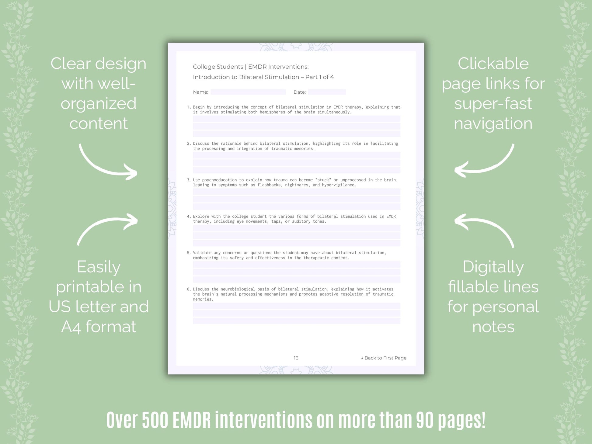 College Students Eye Movement Desensitization and Reprocessing (EMDR) Counseling Templates