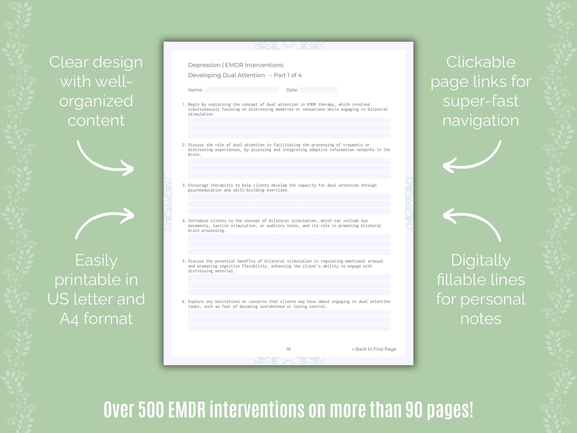 Depression Eye Movement Desensitization and Reprocessing (EMDR) Counseling Templates