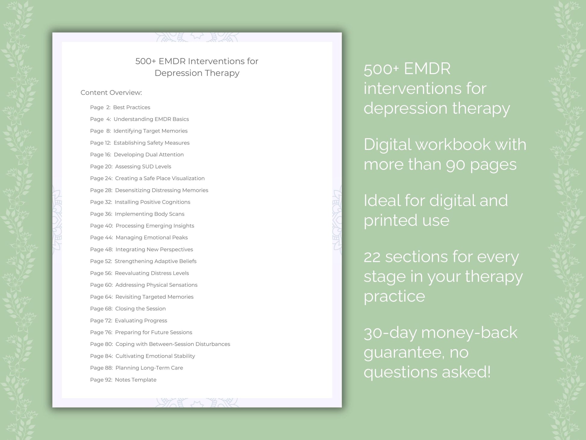 Depression Eye Movement Desensitization and Reprocessing (EMDR) Therapist Worksheets
