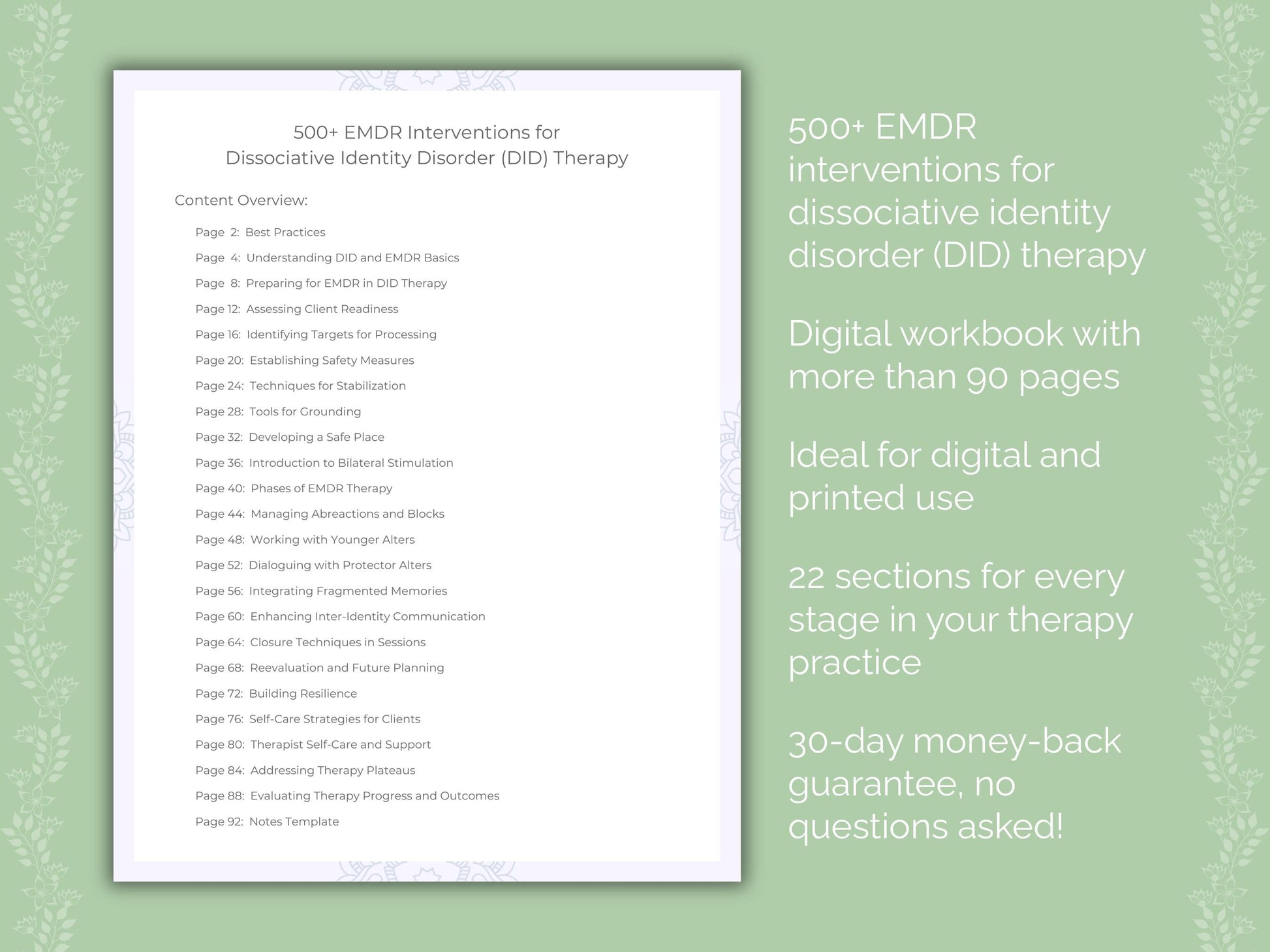 Dissociative Identity Disorder (DID) Eye Movement Desensitization and Reprocessing (EMDR) Therapist Worksheets