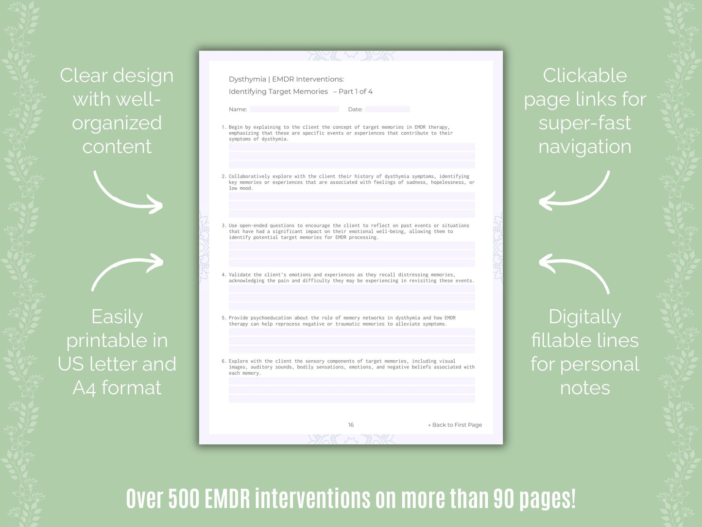 Dysthymia Eye Movement Desensitization and Reprocessing (EMDR) Counseling Templates