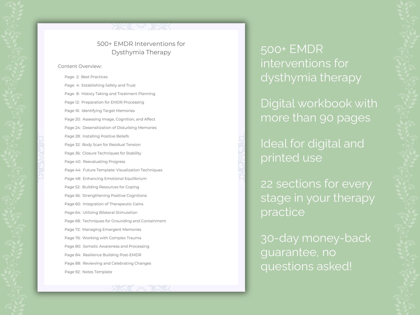 Dysthymia Eye Movement Desensitization and Reprocessing (EMDR) Therapist Worksheets